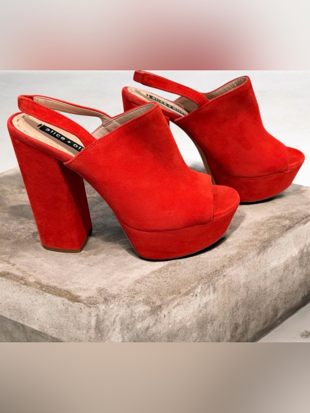 Alice + Olivia Logan Red Suede Platform Slingback Sandals EU 37 US 7